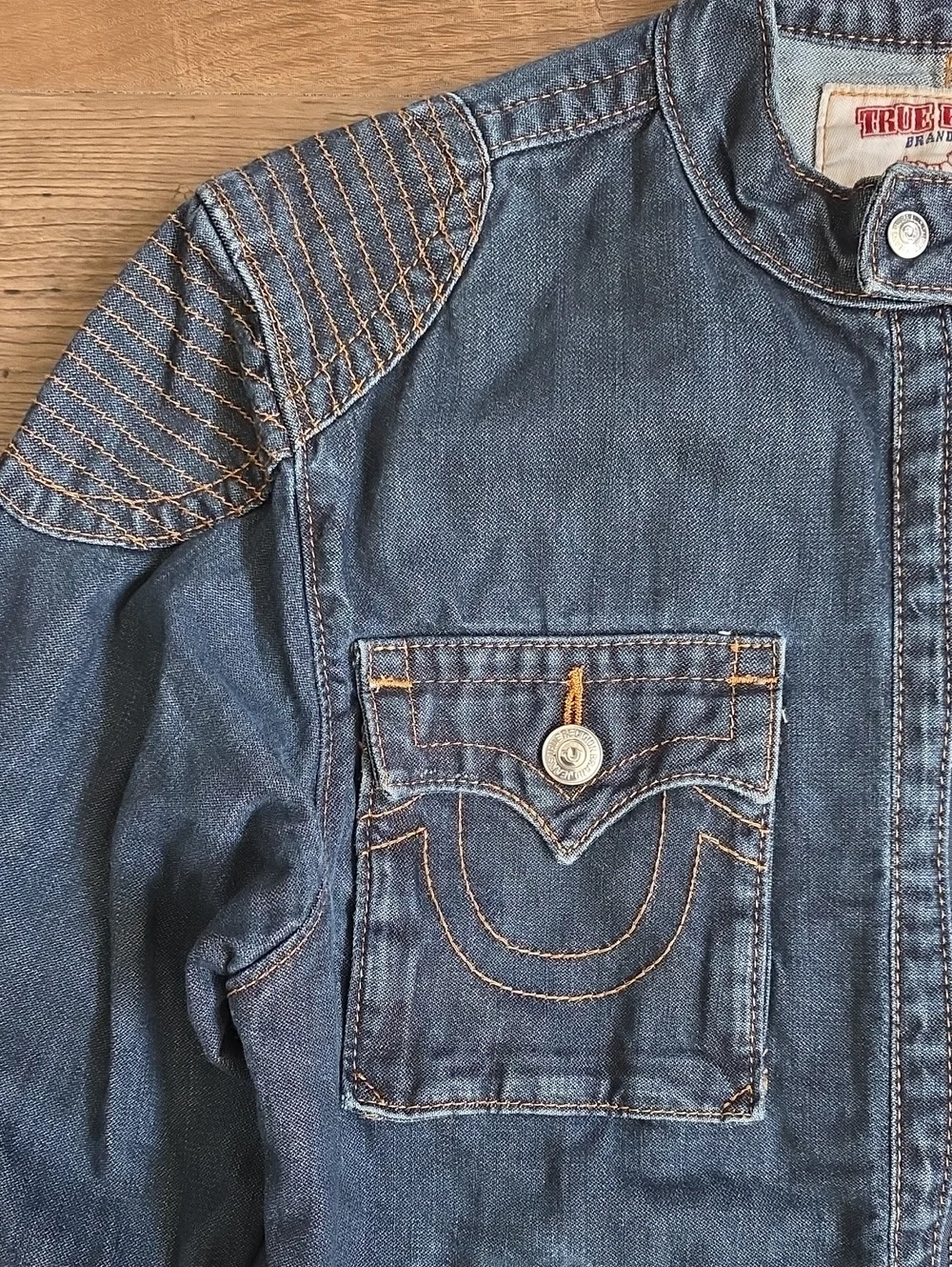 TRUE Religion ▪︎ MOTO JACKETDark Blue Denim Jacket with Zip Pockets
